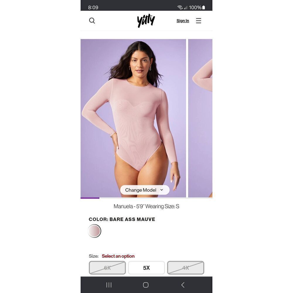 New Large Fabletic Yitty Bare Mauve Mesh Me Smoothing Long Sleeve Thong Bodysuit
